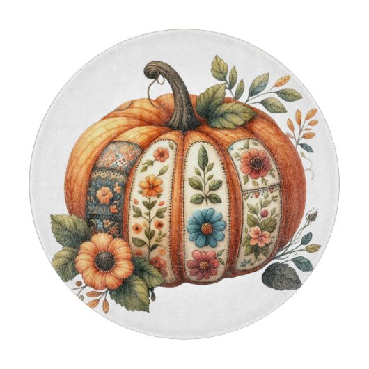 COLORFUL EMBROIDERY LOOK FALL PUMPKIN カッティングボード (正面)