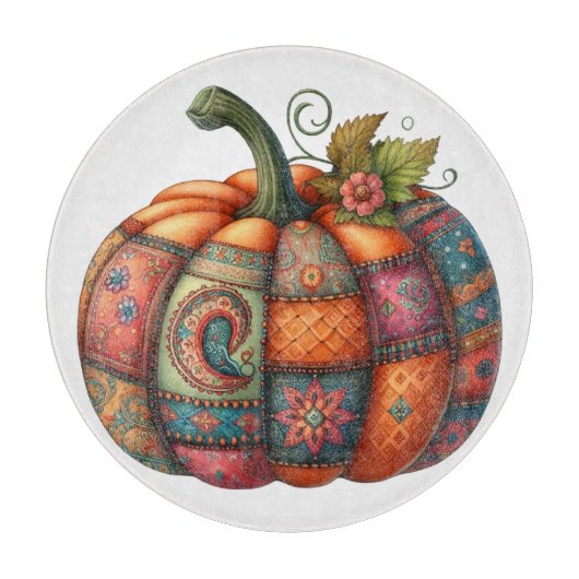 COLORFUL EMBROIDERY LOOK FALL PUMPKIN カッティングボード (正面)