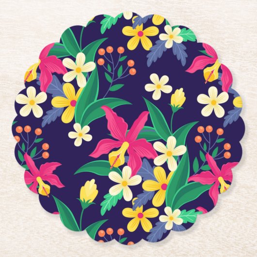 Colorful Exotic Flowers Leaves Pattern-23021 ペーパーコースター (正面)