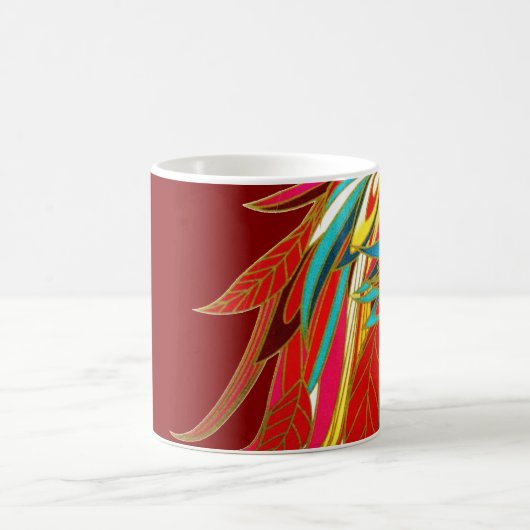 Colorful Exotic Tribal Feathers Red コーヒーマグカップ (中央)