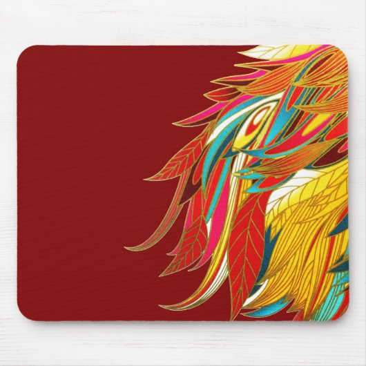 Colorful Exotic Tribal Feathers Red マウスパッド (正面)