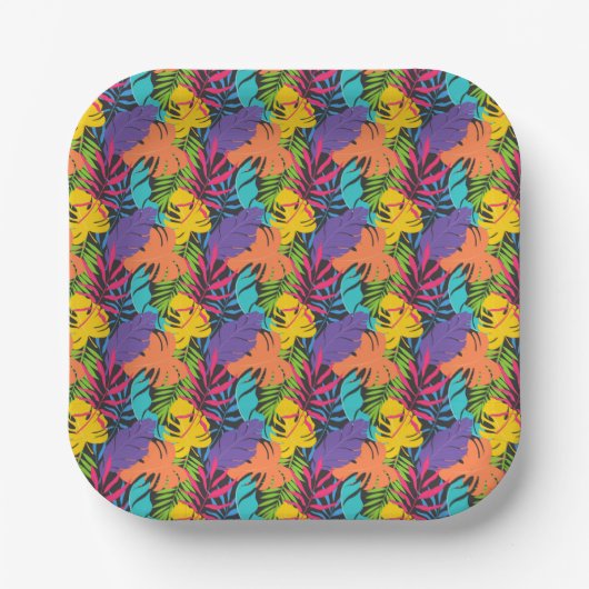 Colorful Exotic Tropical Leaves Pattern-23190 ペーパープレート (正面)