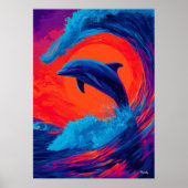 Colorful Expressionist Dolphin Wave Wall Art ポスター (正面)