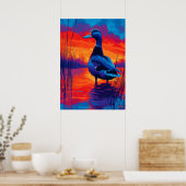 Colorful Expressionist Duck Sunset Wall Art ポスター (キッチン)
