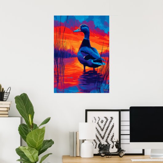 Colorful Expressionist Duck Sunset Wall Art ポスター (ホームオフィス)