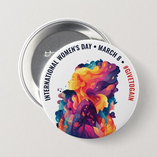Colorful Faces Abstract Women's Day | IWD 缶バッジ (正面&裏面)