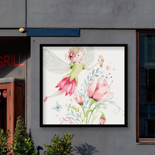 Colorful fairy and flowers illustration ポスター