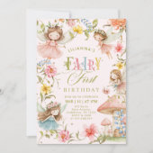 Colorful Fairy First Birthday Enchanted garden 招待状 (正面)