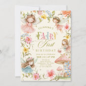 Colorful Fairy First Birthday Enchanted garden 招待状 (正面)
