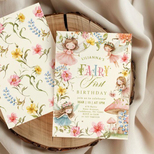 Colorful Fairy First Birthday Enchanted garden 招待状