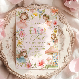 Colorful Fairy First Birthday Enchanted garden 招待状
