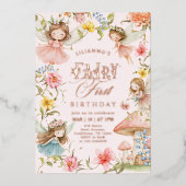 Colorful Fairy First Birthday Enchanted garden 箔招待状 (正面)