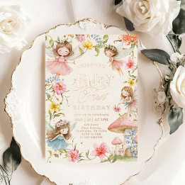 Colorful Fairy First Birthday Enchanted garden 箔招待状