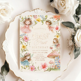 Colorful Fairy First Birthday Enchanted garden 箔招待状