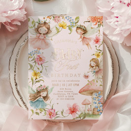 Colorful Fairy First Birthday Enchanted garden 箔招待状