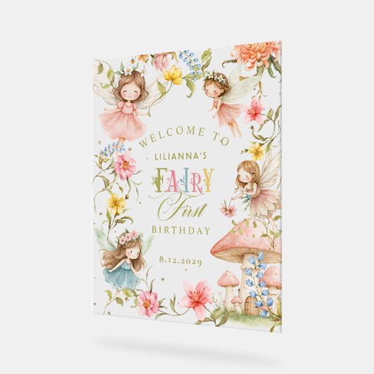 Colorful Fairy First Birthday Enchanted Welcome アクリルサイン (傾斜)