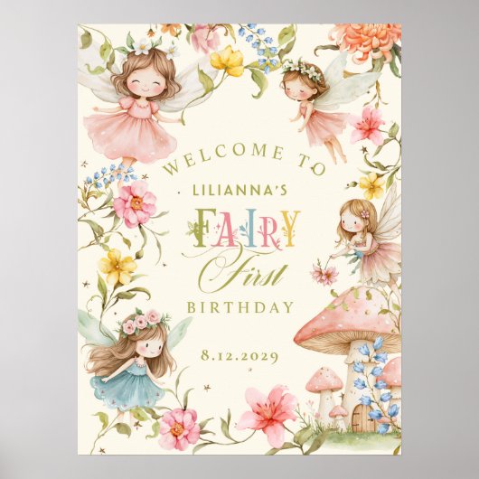 Colorful Fairy First Birthday Enchanted Welcome ポスター (正面)