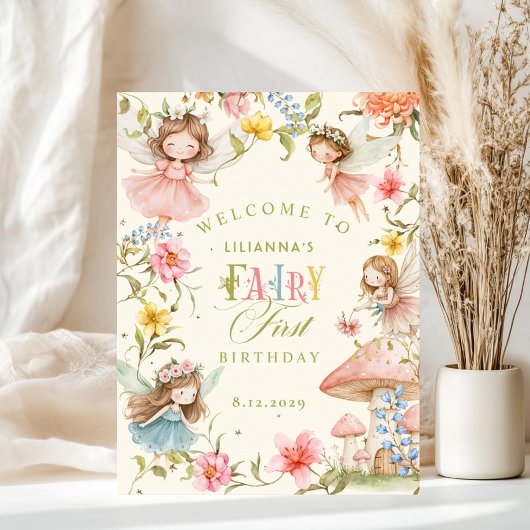 Colorful Fairy First Birthday Enchanted Welcome ポスター