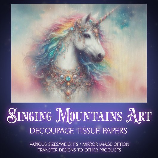 Colorful Fairytale Rainbow Unicorn Decoupage  薄葉紙