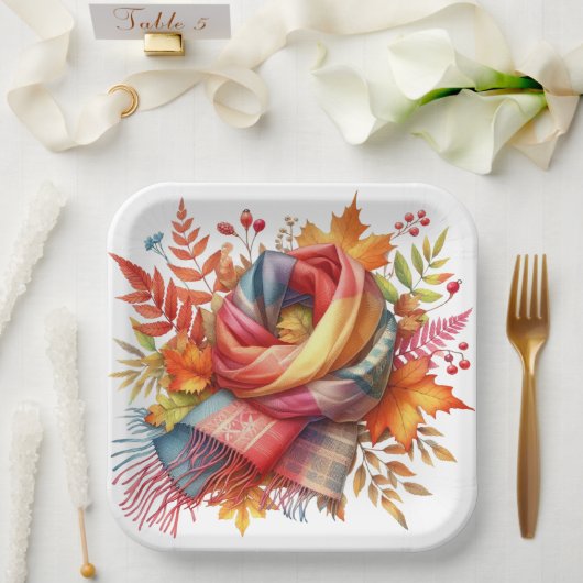 COLORFUL FALL AUTUMN THEMED SCENES ペーパープレート (ウェディング)