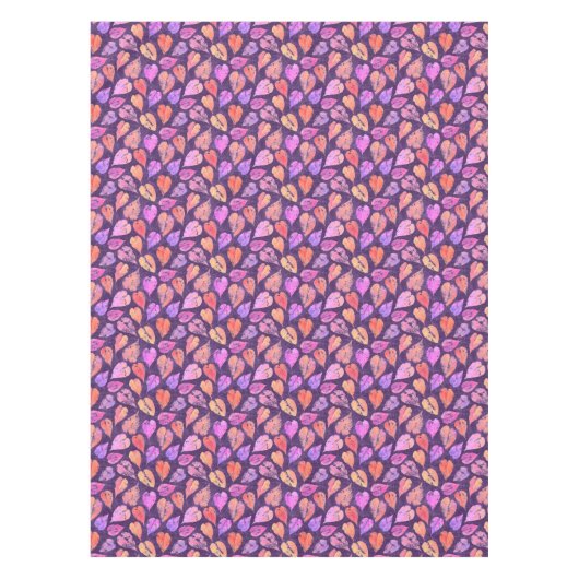 Colorful Fall Leaves On Purple Pattern テーブルクロス (正面)