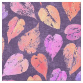 Colorful Fall Leaves On Purple Pattern ファブリック (クローズアップ)