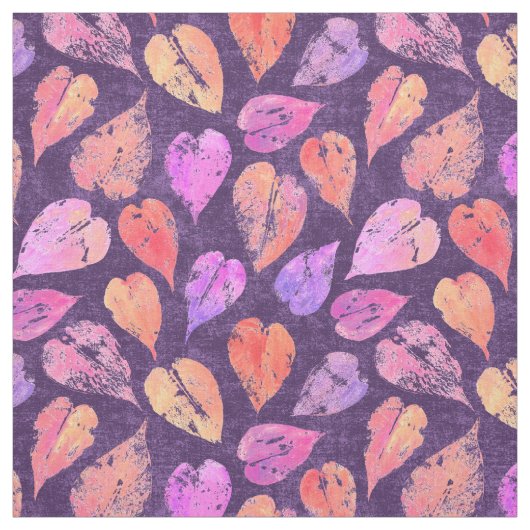 Colorful Fall Leaves On Purple Pattern ファブリック (見本)