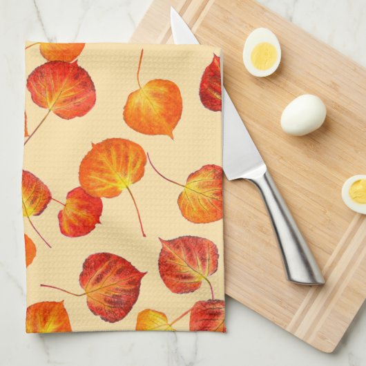 Colorful Fall Quaking Aspen Leaves キッチンタオル (四つ折り)
