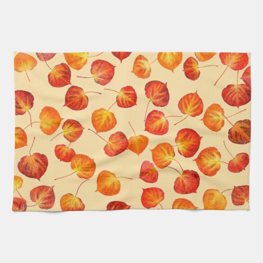 Colorful Fall Quaking Aspen Leaves キッチンタオル (横)