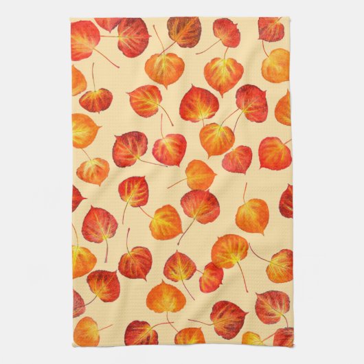 Colorful Fall Quaking Aspen Leaves キッチンタオル (縦)