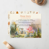Colorful Fall Rustic White Barn Wedding RSVP Card ノートカード (正面/裏面インサイチュ)