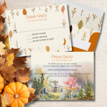Colorful Fall Rustic White Barn Wedding RSVP Card