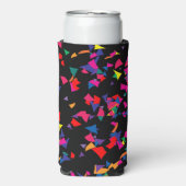 Colorful Falling Confetti Rainbow Pattern on Black スリム缶クーラー (Seltzer正面)