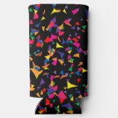 Colorful Falling Confetti Rainbow Pattern on Black スリム缶クーラー (裏面)