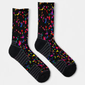 Colorful Falling Confetti Rainbow Pattern on Black ソックス (右)