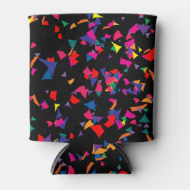 Colorful Falling Confetti Rainbow Pattern on Black 缶クーラー