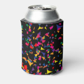 Colorful Falling Confetti Rainbow Pattern on Black 缶クーラー (缶裏面)