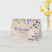 Colorful Falling Sparkles Polka Dots Welcome Card カード (黄色い花)