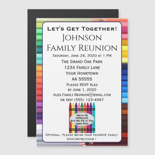 Colorful Family Reunion Invitation Magnet Card マグネット招待状 (正面/裏面)