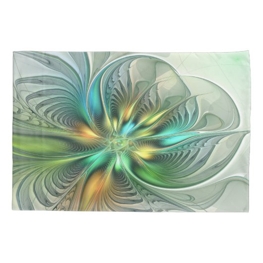 Colorful Fantasy Abstract Flower Fractal Art 枕カバー (裏面)