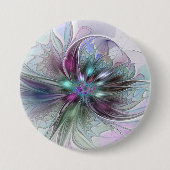 Colorful Fantasy Abstract Modern Fractal Flower 缶バッジ (正面)