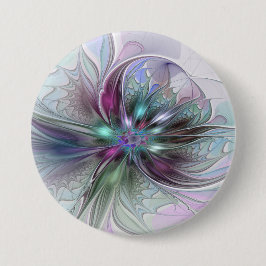 Colorful Fantasy Abstract Modern Fractal Flower 缶バッジ