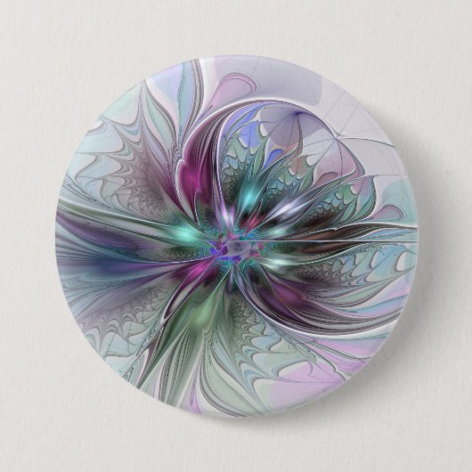 Colorful Fantasy Abstract Modern Fractal Flower 缶バッジ (正面)
