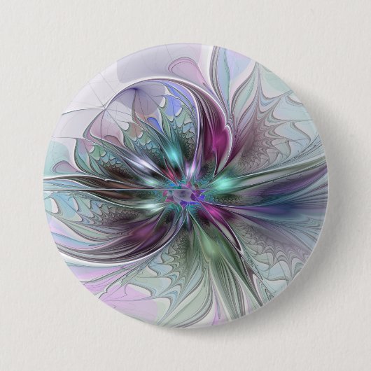 Colorful Fantasy Abstract Modern Fractal Flower 缶バッジ (正面)