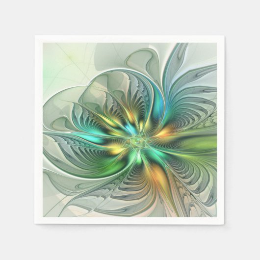 Colorful Fantasy Modern Abstract Flower Fractal スタンダードカクテルナプキン (正面)