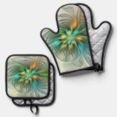 Colorful Fantasy Modern Abstract Flower Fractal 鍋つかみ&鍋敷きセット (正面/裏面)