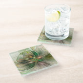 Colorful Fantasy Modern Abstract Fractal Flower ガラスコースター (アングル)