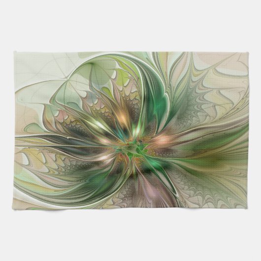 Colorful Fantasy Modern Abstract Fractal Flower キッチンタオル (横)