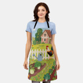 Colorful Farm Garden Rooster エプロン (着用した状態)