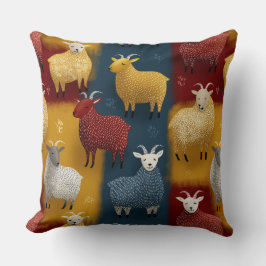 Colorful Farm Goats In The Pasture クッション